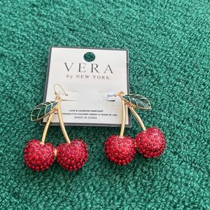 Cherry Crystal and Enameled Pierced Earrings